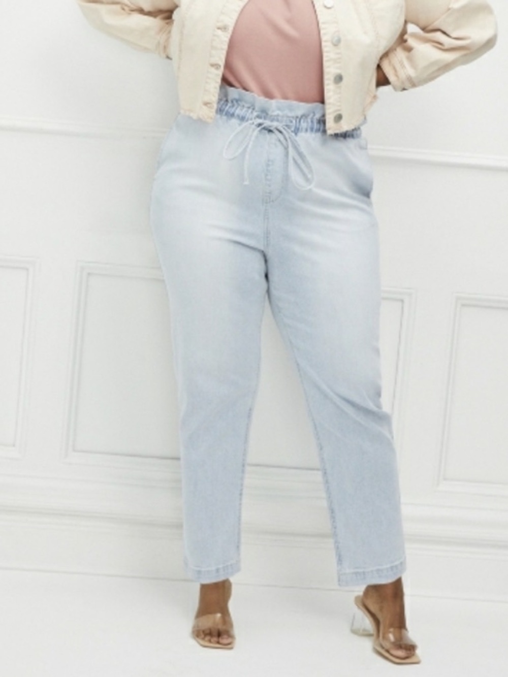 ELOQUII Elements Light Blue Drawstring Paperbag High Waist Women’s Jeans Size 20